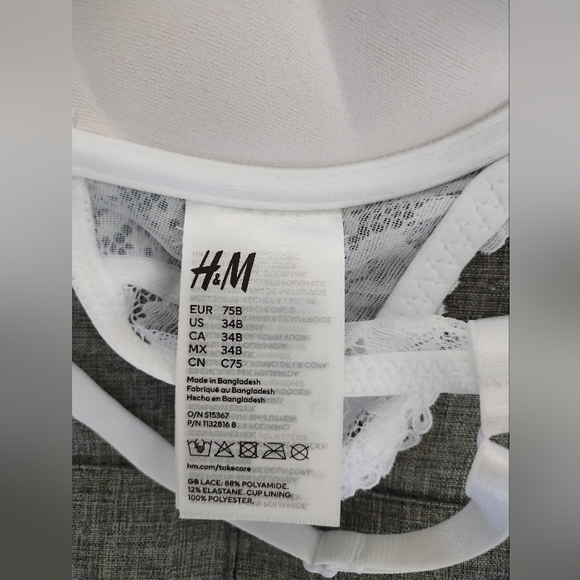 H&M White Lace Super Pushup Bra Size 34B - Picture 2 of 7